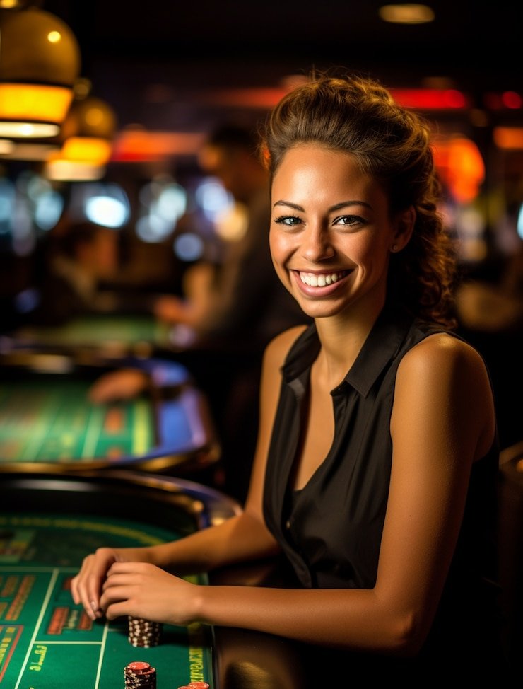 Dealer Live Casino profesional pangeran88 sedang melayani pemain